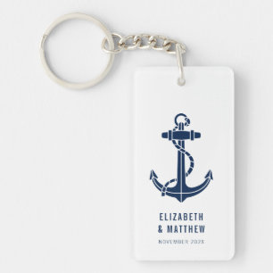 Moderne boot marineblauwe anker strand bruiloft op sleutelhanger
