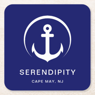 Moderne Boot Monogram Marine Blauw Kartonnen Onderzetters