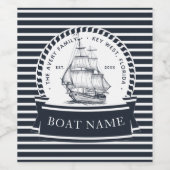 Moderne boot nautisch blauw wijn etiket (Enkel label)
