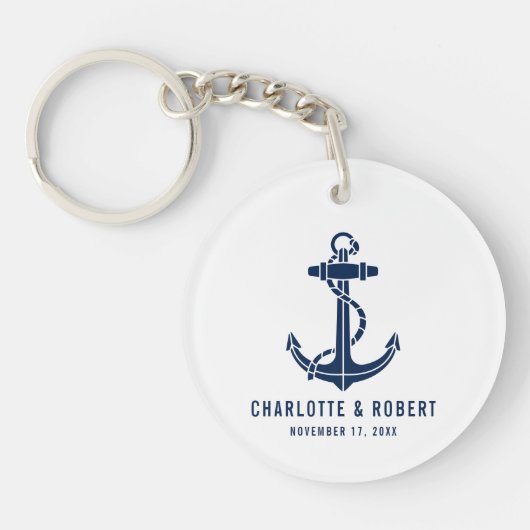 Moderne bootanker strand trouwgunst sleutelhanger (Voorkant)