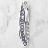 Moderne bootnaam Anchor Blue Gold Fish Nautical Kurkentrekker (Achterkant)