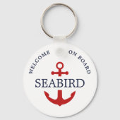 Moderne Bootnaam Anker Rood Wit Blauw Nautisch Sleutelhanger (Voorkant)