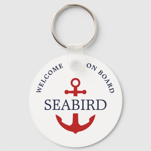 Moderne Bootnaam Anker Rood Wit Blauw Nautisch Sleutelhanger (Voorkant)