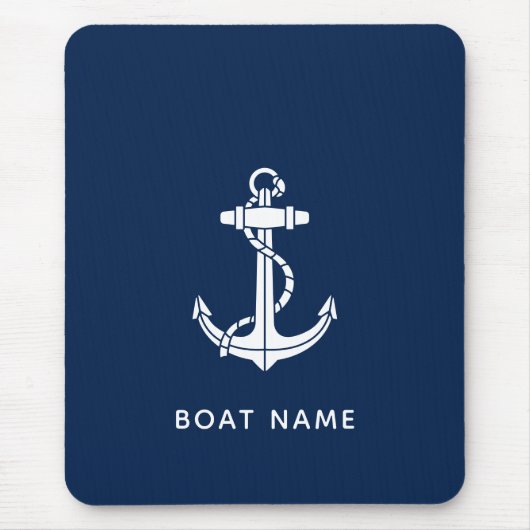 Moderne bootnaam anker zeilcrew op maat muismat (Voorkant)