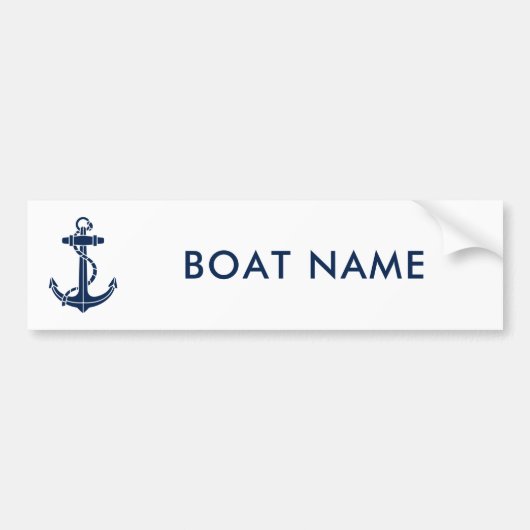 Moderne bootnaam Navy Blue Anker Aangepast Bumpersticker (Voorkant)