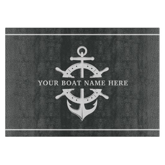 Moderne bootnaam schip wielanker Nautical Grey Snijplank (Voorkant)