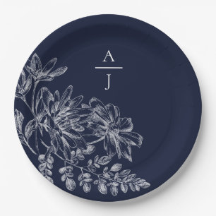 Moderne Bord van zeeblauw monogram - Floral paper