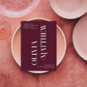 Moderne bordeaux minimalistische foto bruiloft + Q Kaart