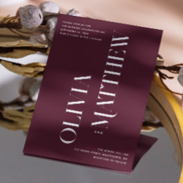 Moderne bordeaux minimalistische foto bruiloft + Q Kaart