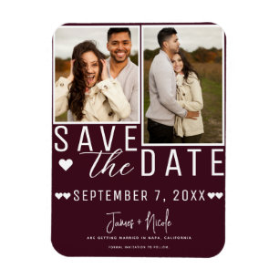 Moderne Bordeaux Rode Save the Date 2 Foto Bruilof Magneet