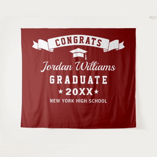 Moderne bordeaux witte afstudeerfoto achtergrond wandkleed (Voorkant (horizontaal))