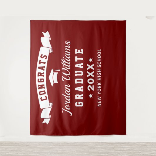 Moderne bordeaux witte afstudeerfoto achtergrond wandkleed (Voorkant)