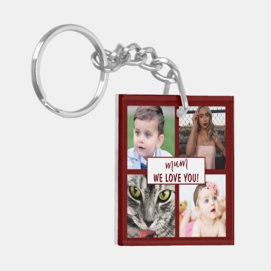 Moderne bordeauxachtige moeder we houden van je fo sleutelhanger (Voorkant Links)