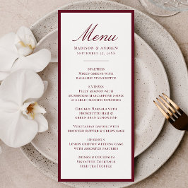 Moderne bordeauxkleurige trouwrand menu