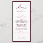 Moderne bordeauxkleurige trouwrand menu (Voorkant)