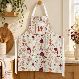 Moderne bordeauxkleurige wilde bloemen Elegante Schort
