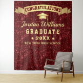 Moderne bordeauxrode glans afstudeerfoto-achtergro wandkleed (In situ)