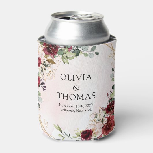 Moderne bordeauxrode gouden geometrische boho blikjeskoeler (Blikje Voorkant)