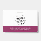 Moderne bordeauxrode ID-foto en logo-script bedrij Badge (Achterkant)