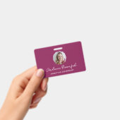 Moderne bordeauxrode ID-foto en logo-script bedrij Badge (Handheld)