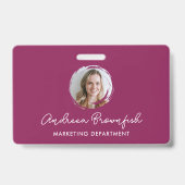 Moderne bordeauxrode ID-foto en logo-script bedrij Badge (Voorzijde)