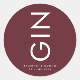 Moderne bordeauxrode monogram drankfles ronde sticker