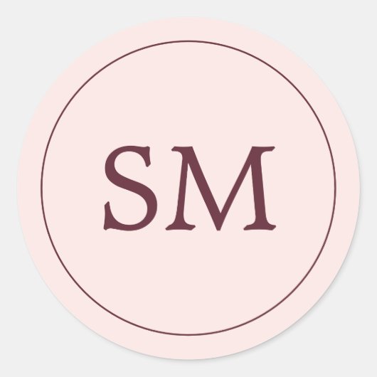 Moderne bordeauxrood roze bruiloft monogram ronde sticker (Voorkant)