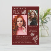 Moderne bordeauxrood vlinder foto afstudeerfeest kaart (Staand voorkant)