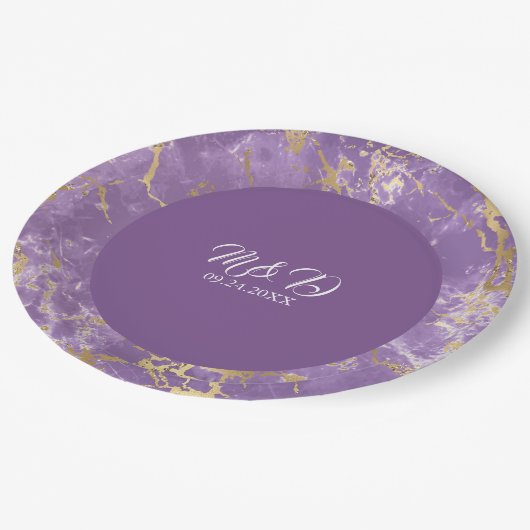 Moderne Borden voor gouden en Paarse marmer Papieren Bordje (Gekanteld)