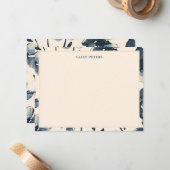 Moderne Border Blauwe Waterverf Bloemen Typografie Notitiekaartje (Voorkant / Achterkant in situ)