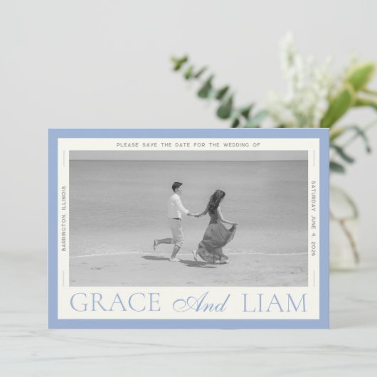 Moderne Border Elegance Foto Sla de datum op Save The Date (Staand voorkant)