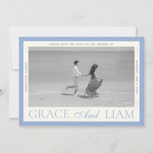 Moderne Border Elegantie Foto Opslag Trouwkaartjes Save The Date (Voorkant)
