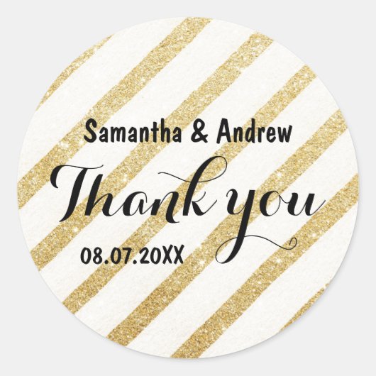 Moderne borstel gouden streep bruiloft Dank u Ronde Sticker (Voorkant)