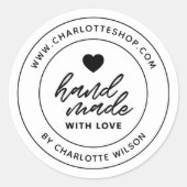 Moderne borstel handgemaakt met liefdeshart ronde sticker (Voorkant)