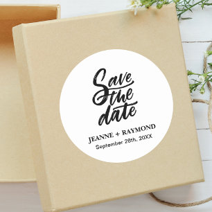 Moderne Borstel Lettered Custom Save the Date Wedd Ronde Sticker