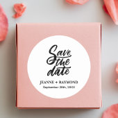Moderne Borstel Lettered Custom Save the Date Wedd Ronde Sticker