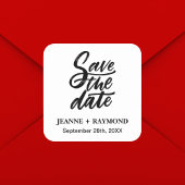 Moderne Borstel Lettered Custom Wedding Sla de dat Vierkante Sticker