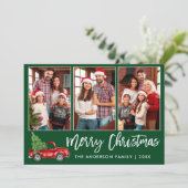 Moderne Borstel Manuscript Groen 3 de Vrachtwagen Feestdagenkaart (Staand voorkant)