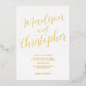 Moderne borstel met foto's noemt witte bruiloft folie uitnodiging (Voorkant)