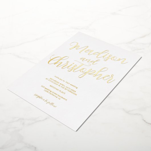 Moderne borstel met foto's noemt witte bruiloft folie uitnodiging (Gedraaid)