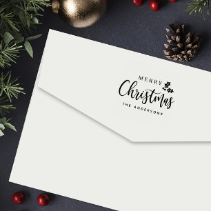 Moderne Borstel Prettig Kerstmis Hulst Familie Zelfinktende Stempel