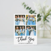 Moderne Borstel Schrift 4 Foto Bruidsmeisje Bedank Briefkaart (Staand voorkant)
