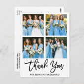 Moderne Borstel Schrift 4 Foto Bruidsmeisje Bedank Briefkaart (Voorkant / Achterkant)