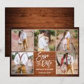 Moderne Borstel Schrift 5 Foto Roestig Hout Save The Date (Voorkant / Achterkant)