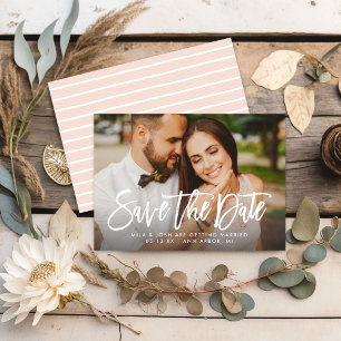 Moderne Borstel Schrift Blozende Strepen Trouwfoto Save The Date