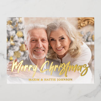 Moderne Borstel Schrift Gelukkig Kerstmis Foto Folie Feestdagen Briefkaart