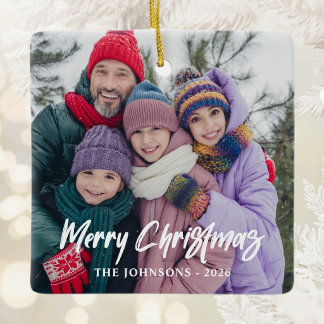 Moderne Borstel Schrift Merry Christmas Foto's Keramisch Ornament