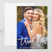 Moderne borstel script bruid bruidegom trouwfoto bedankkaart (Voorkant / Achterkant)