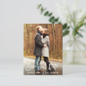 Moderne borstel script foto opslaan onze datum briefkaart (Staand voorkant)