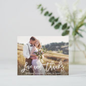 Moderne Borstel Scriptie Liefde Dank | Trouwfoto Briefkaart (Staand voorkant)